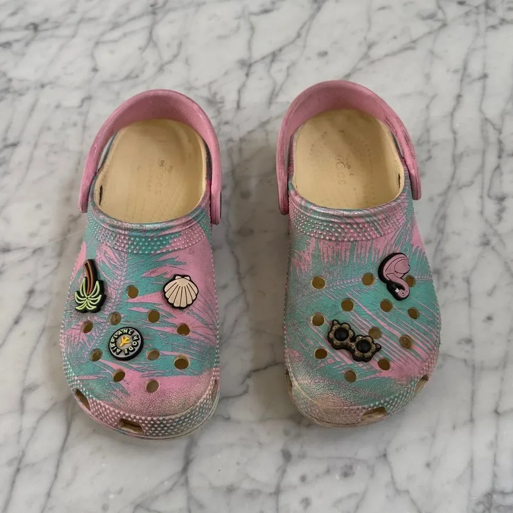 Girls Sz 13 Spring Break Crocs Palm Tree Widgets